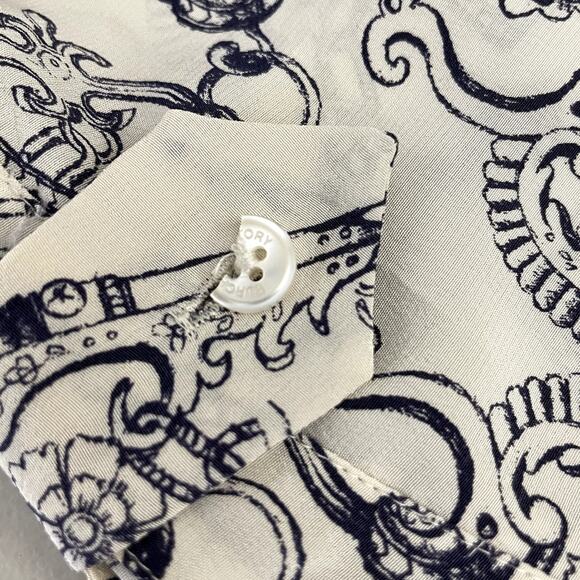 Tory Burch Celestial Frentera Angelique Silk Shirt Dress Nautical Beige Size 14 - Picture 15 of 16